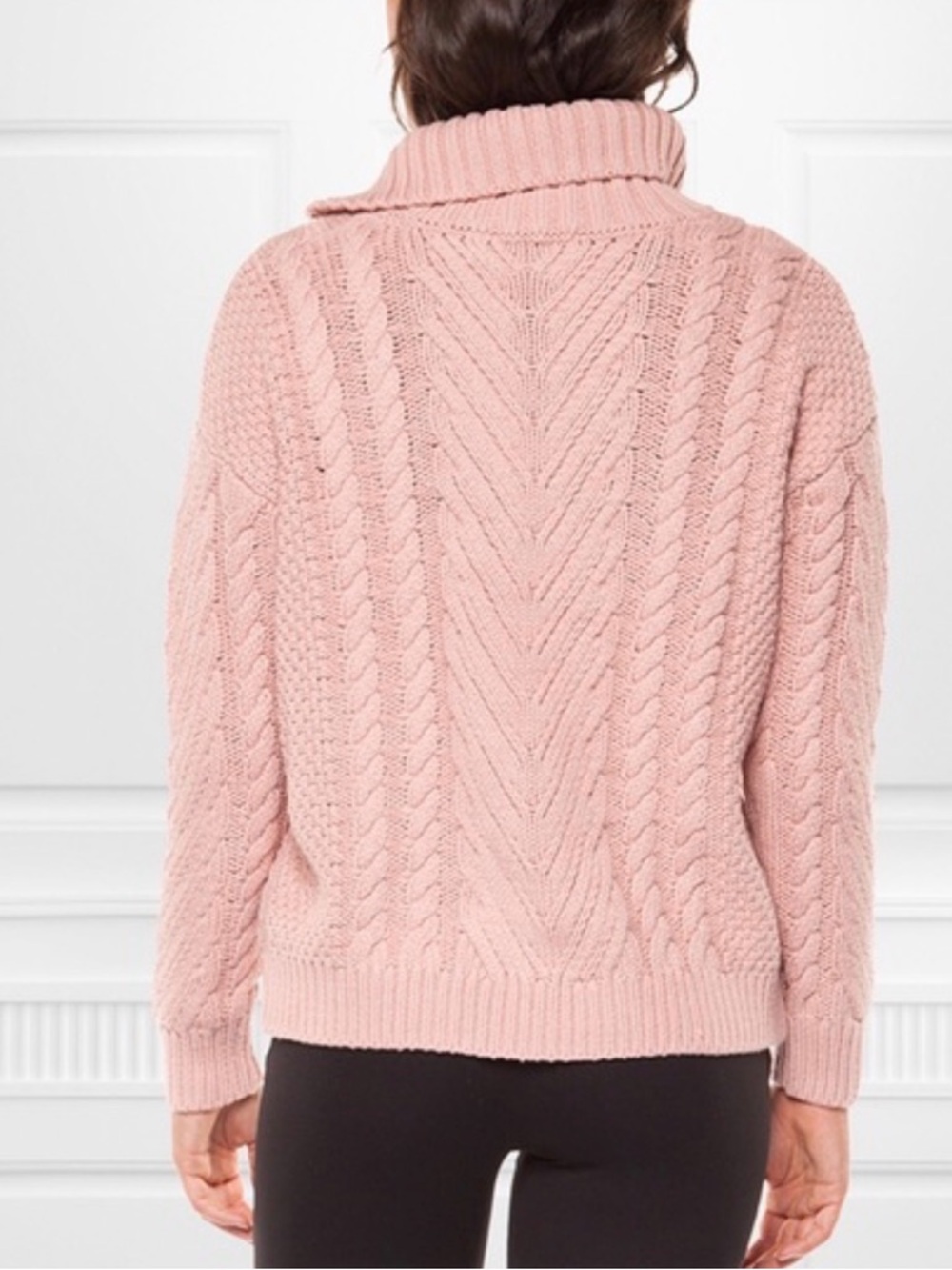 Women’s Cable Knit Mock Neck Sweater - Blush Pink - Picture 2 of 5